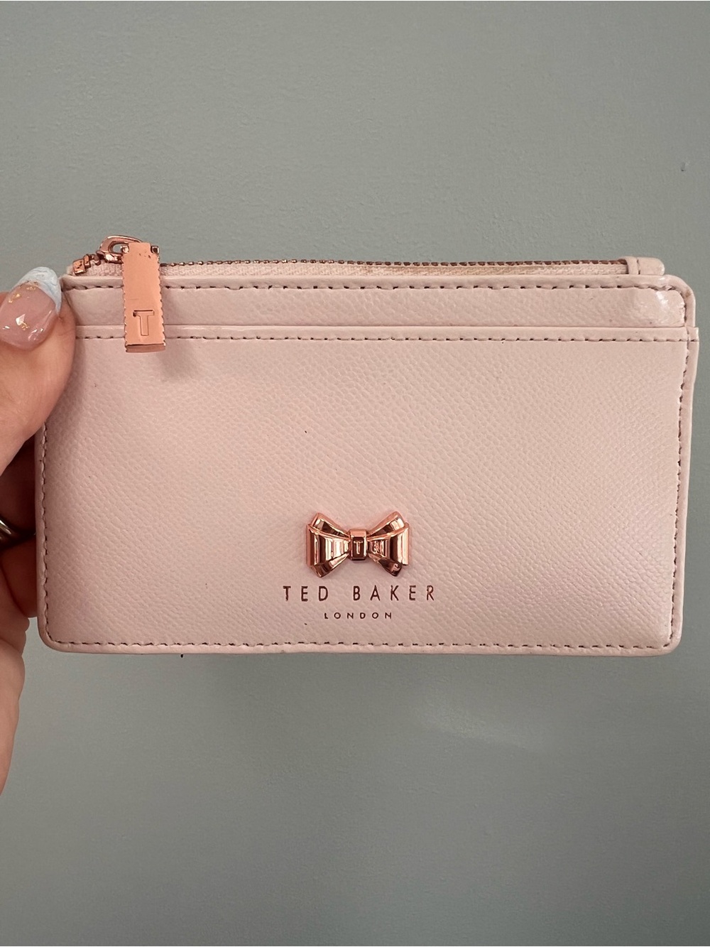 Ted Baker Blush Pink Bow Card Case with Rose Gold Hardware